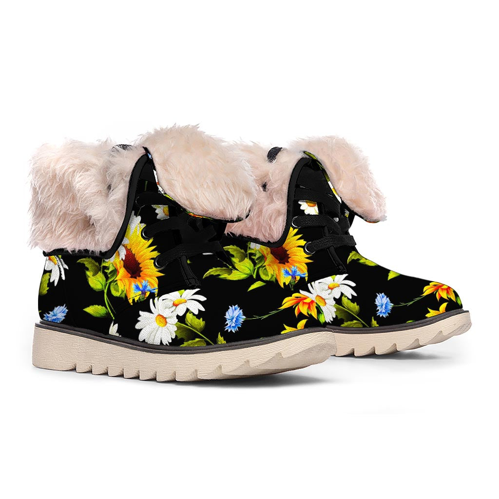 Sunflower Chamomile Pattern Print Winter Boots