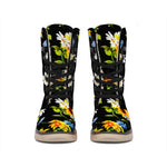 Sunflower Chamomile Pattern Print Winter Boots