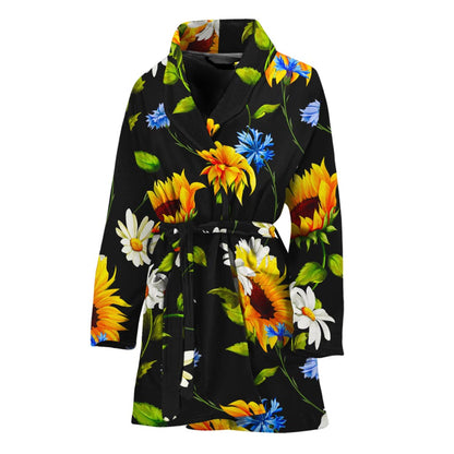 Sunflower Chamomile Pattern Print Women's Bathrobe