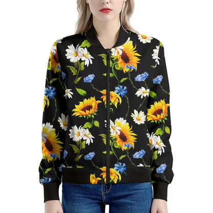 Sunflower Chamomile Pattern Print Women's Bomber Jacket