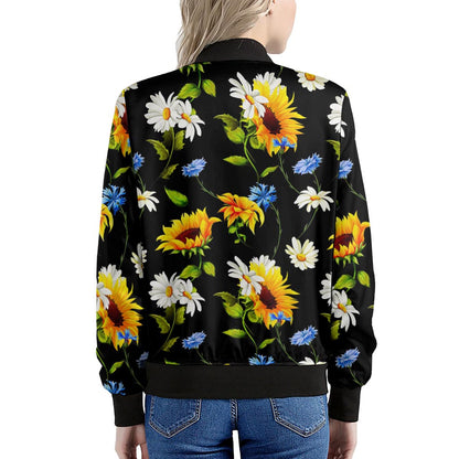 Sunflower Chamomile Pattern Print Women's Bomber Jacket