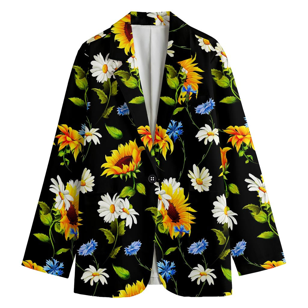 Sunflower Chamomile Pattern Print Women's Cotton Blazer