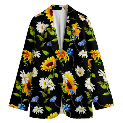 Sunflower Chamomile Pattern Print Women's Cotton Blazer