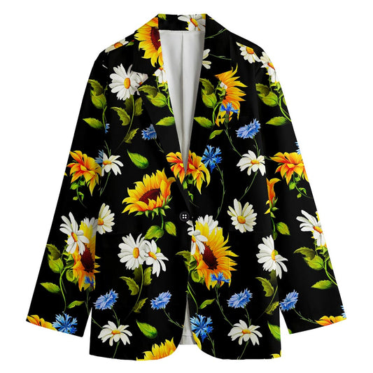 Sunflower Chamomile Pattern Print Women's Cotton Blazer