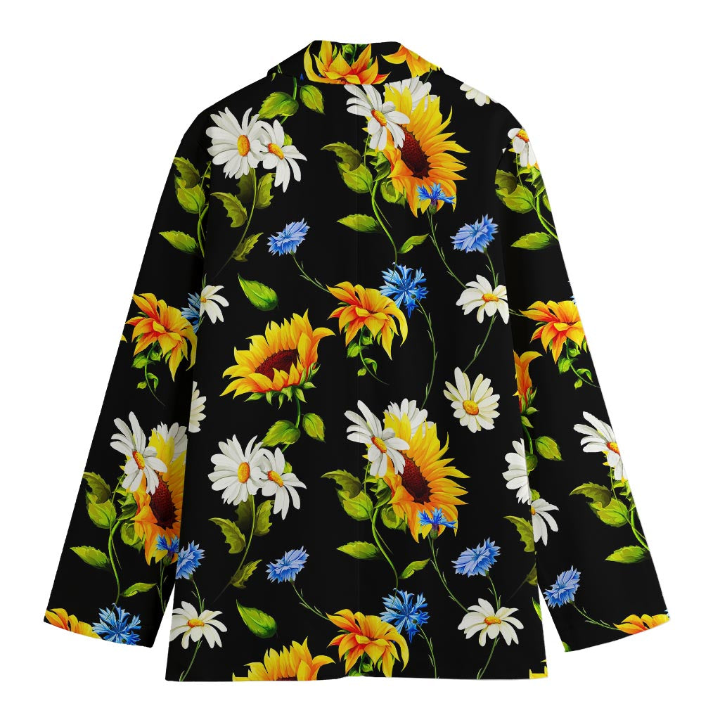 Sunflower Chamomile Pattern Print Women's Cotton Blazer