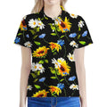 Sunflower Chamomile Pattern Print Women's Polo Shirt