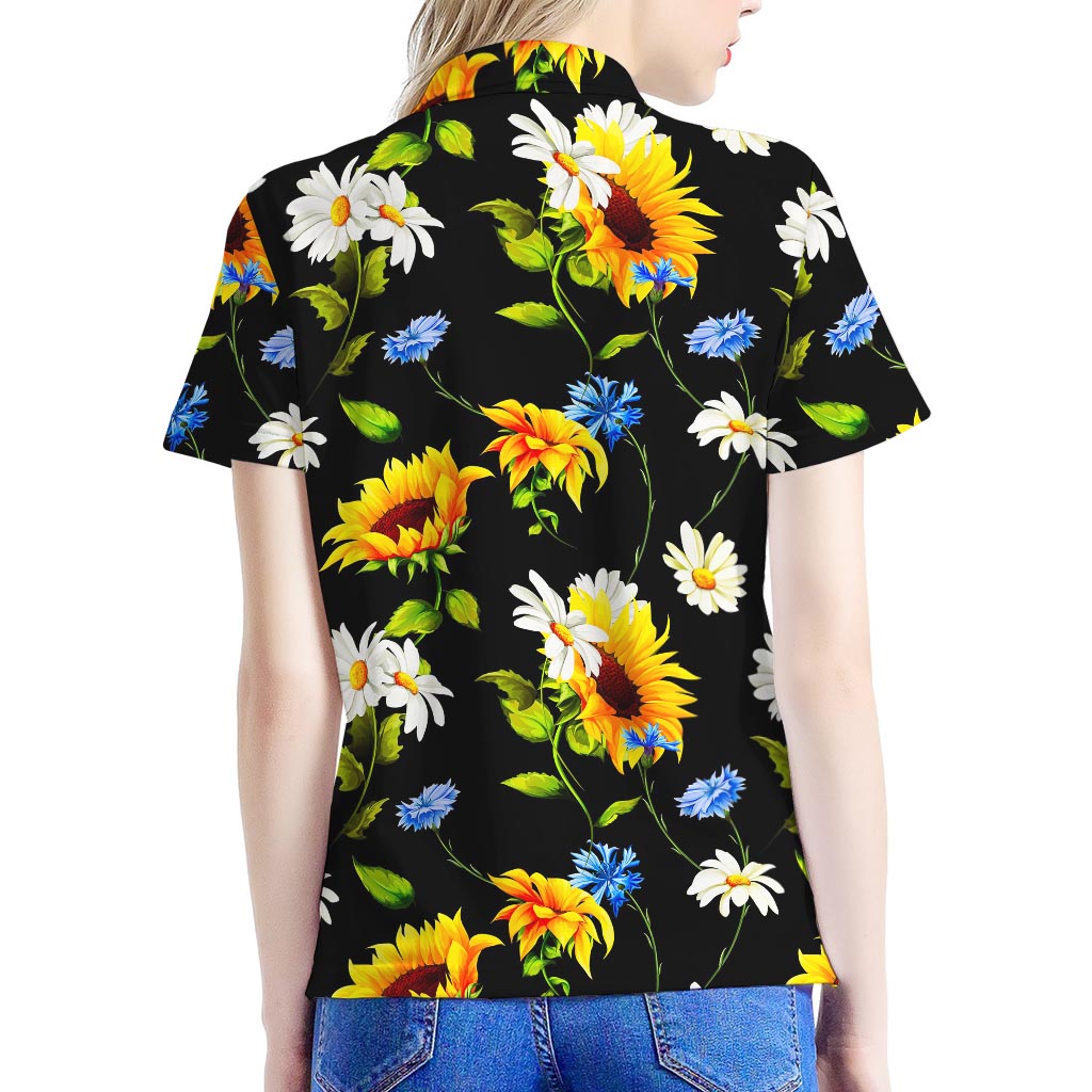 Sunflower Chamomile Pattern Print Women's Polo Shirt