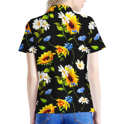 Sunflower Chamomile Pattern Print Women's Polo Shirt