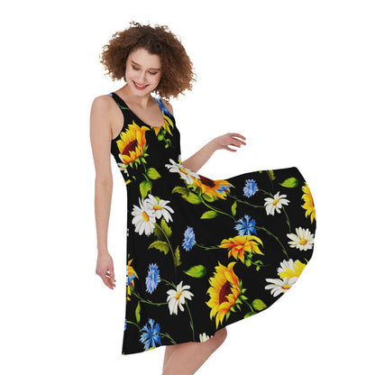 Sunflower Chamomile Pattern Print Women's Sleeveless Dress