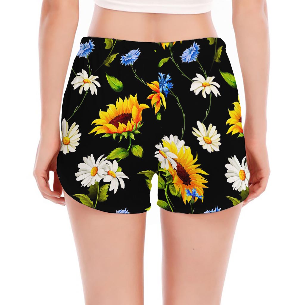Sunflower Chamomile Pattern Print Women's Split Running Shorts