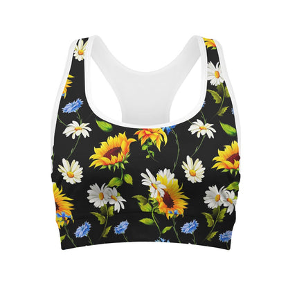 Sunflower Chamomile Pattern Print Women's Sports Bra