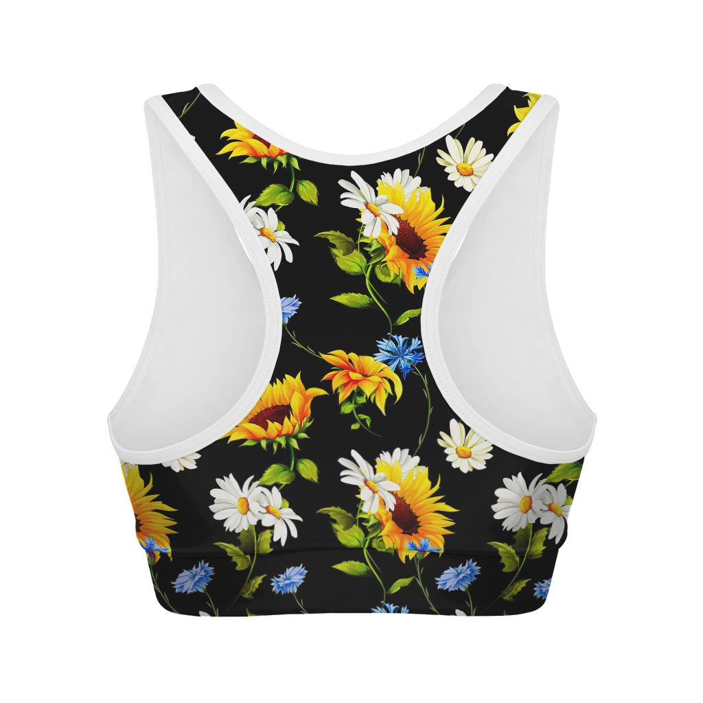 Sunflower Chamomile Pattern Print Women's Sports Bra