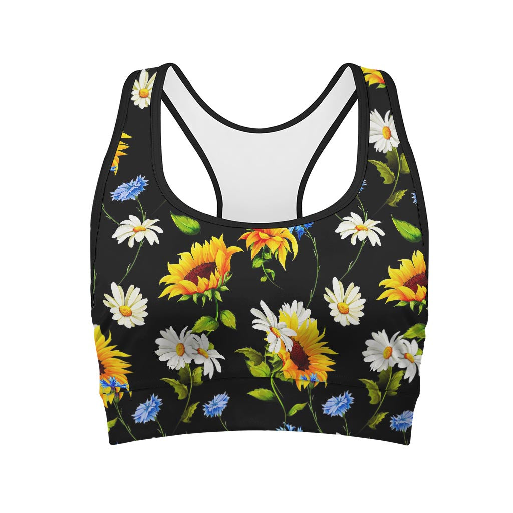 Sunflower Chamomile Pattern Print Women's Sports Bra