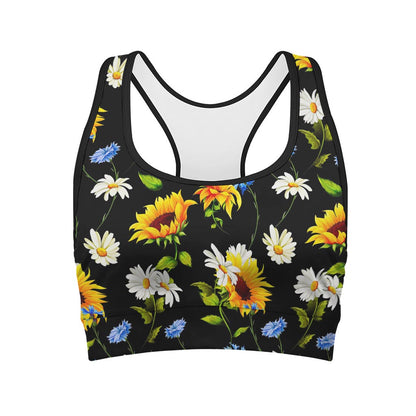 Sunflower Chamomile Pattern Print Women's Sports Bra