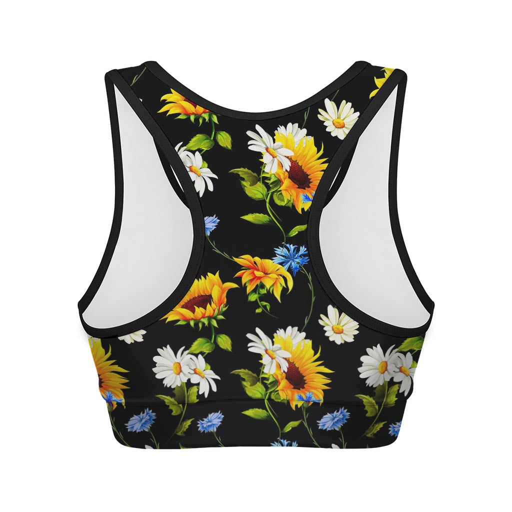 Sunflower Chamomile Pattern Print Women's Sports Bra