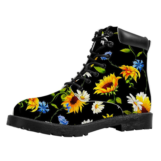 Sunflower Chamomile Pattern Print Work Boots