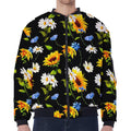 Sunflower Chamomile Pattern Print Zip Sleeve Bomber Jacket