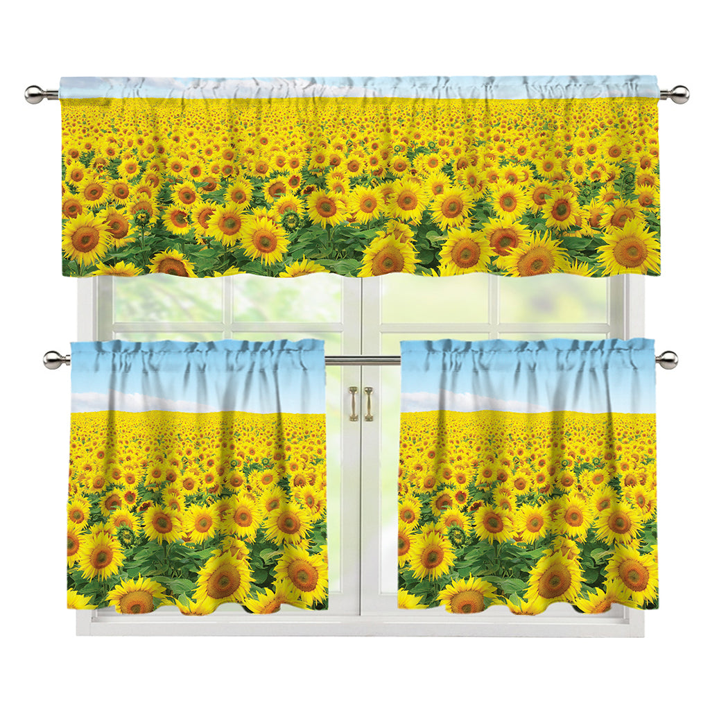 Sunflower Field Print 3 Piece Kitchen Curtains