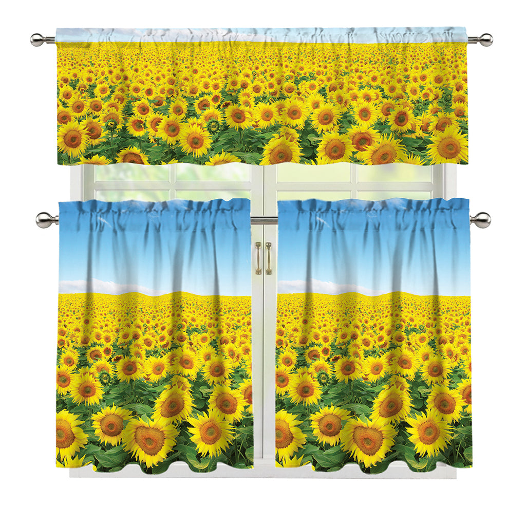 Sunflower Field Print 3 Piece Kitchen Curtains