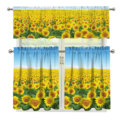 Sunflower Field Print 3 Piece Kitchen Curtains