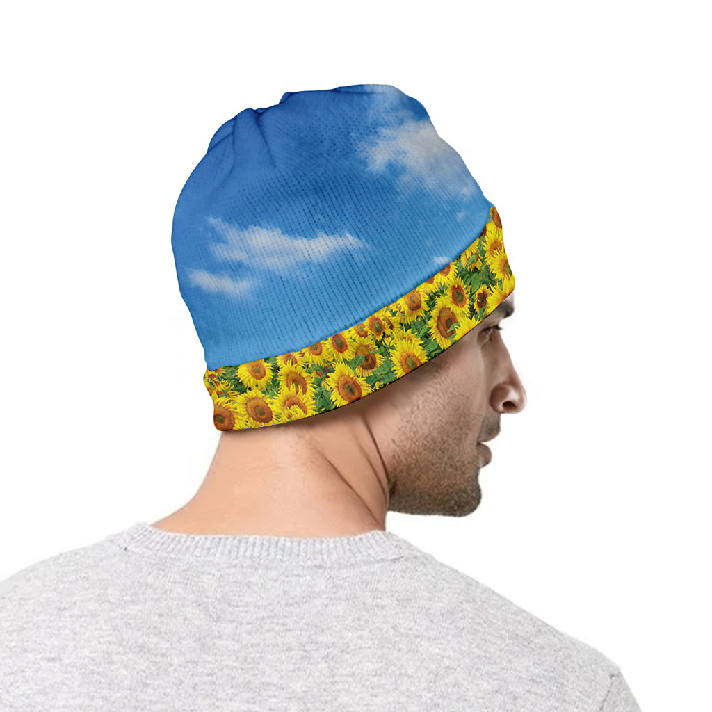 Sunflower Field Print Beanie