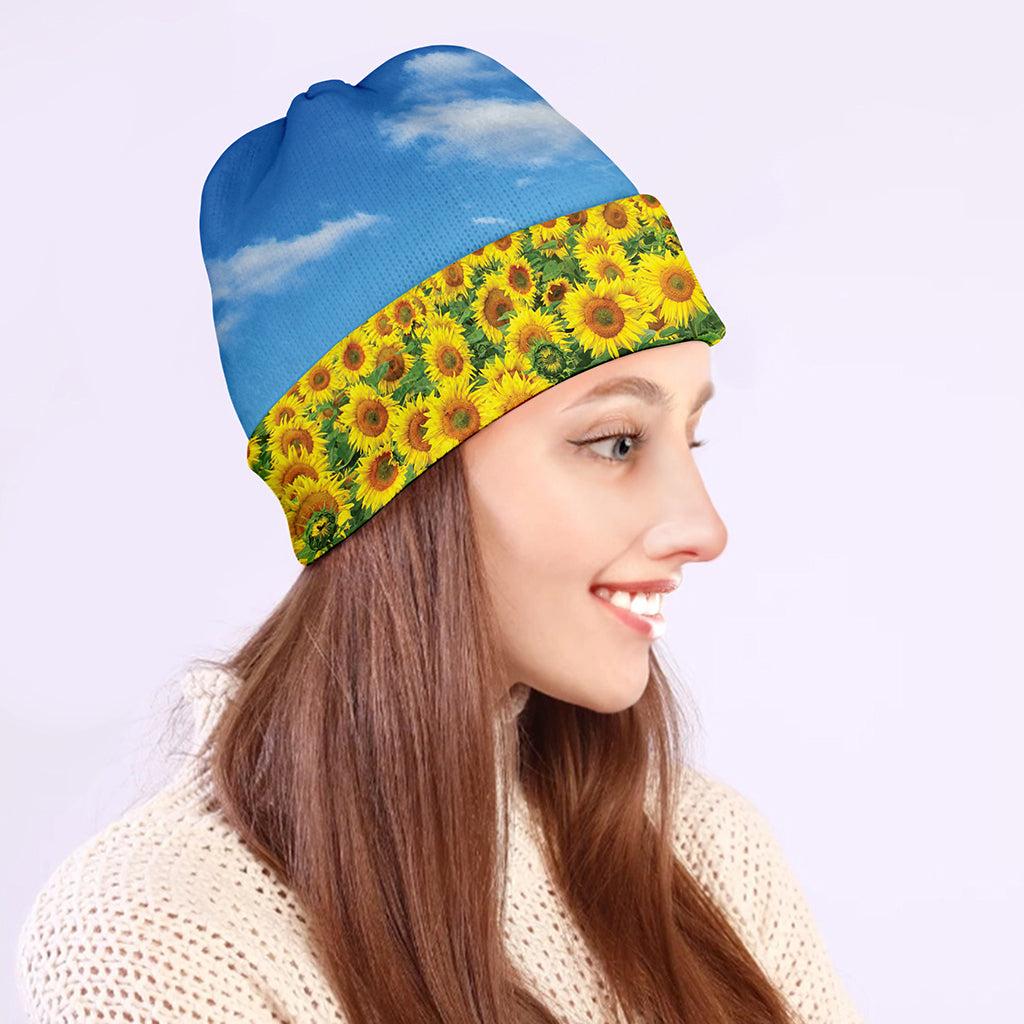 Sunflower Field Print Beanie