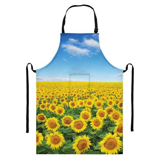 Sunflower Field Print Bib Apron With Pocket