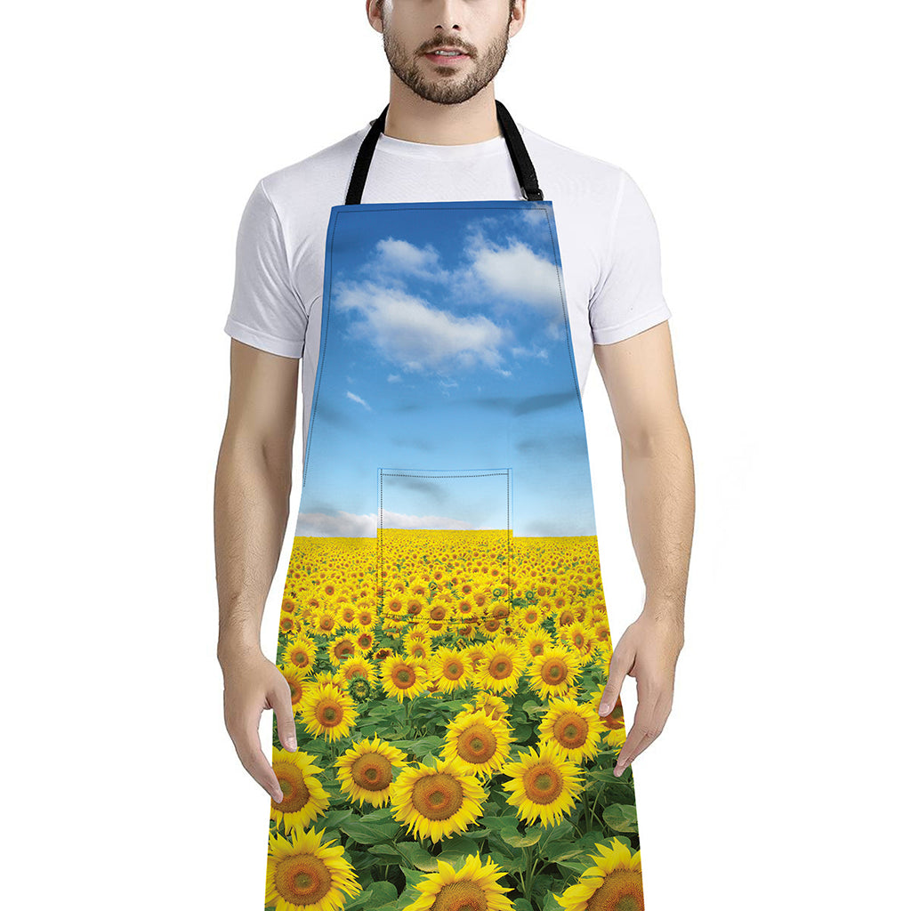 Sunflower Field Print Bib Apron With Pocket