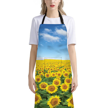 Sunflower Field Print Bib Apron With Pocket