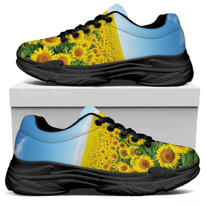 Sunflower Field Print Black Chunky Shoes