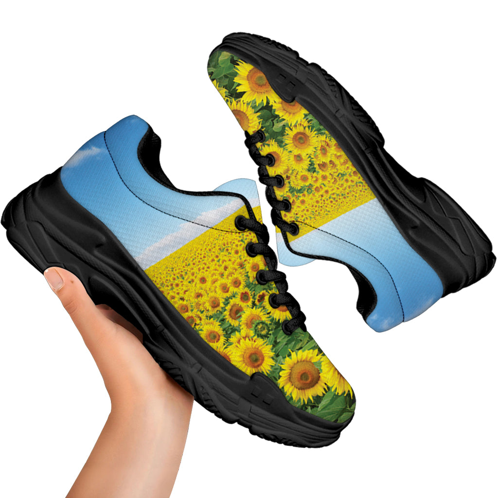 Sunflower Field Print Black Chunky Shoes