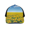 Sunflower Field Print Black Mesh Trucker Hat