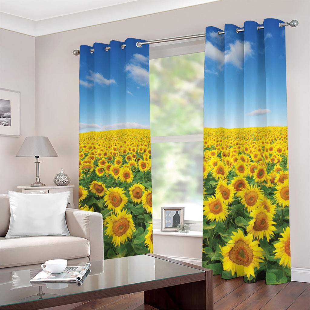 Sunflower Field Print Blackout Grommet Curtains