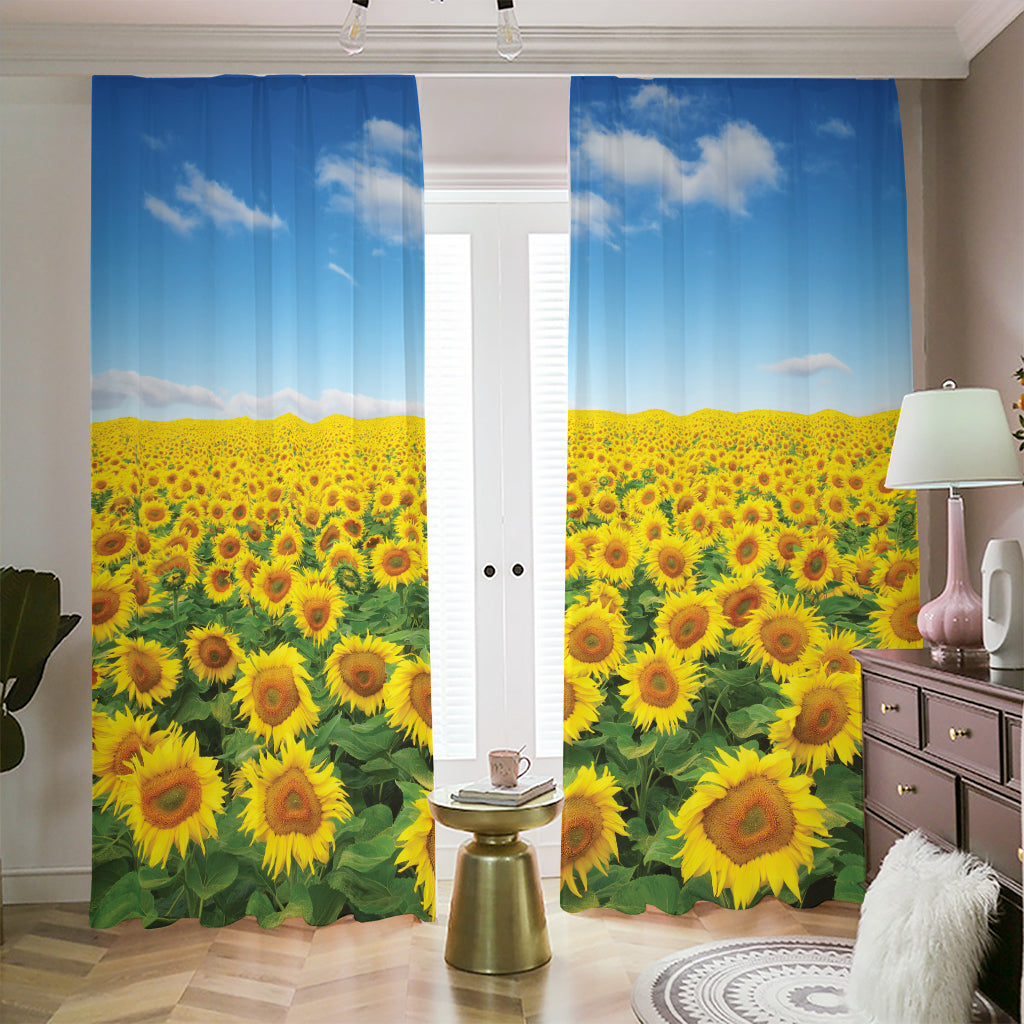 Sunflower Field Print Blackout Pencil Pleat Curtains