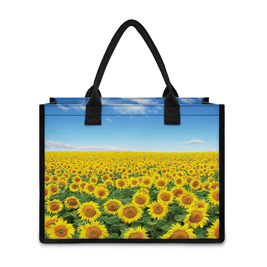 Sunflower Field Print Canvas Tote Bag