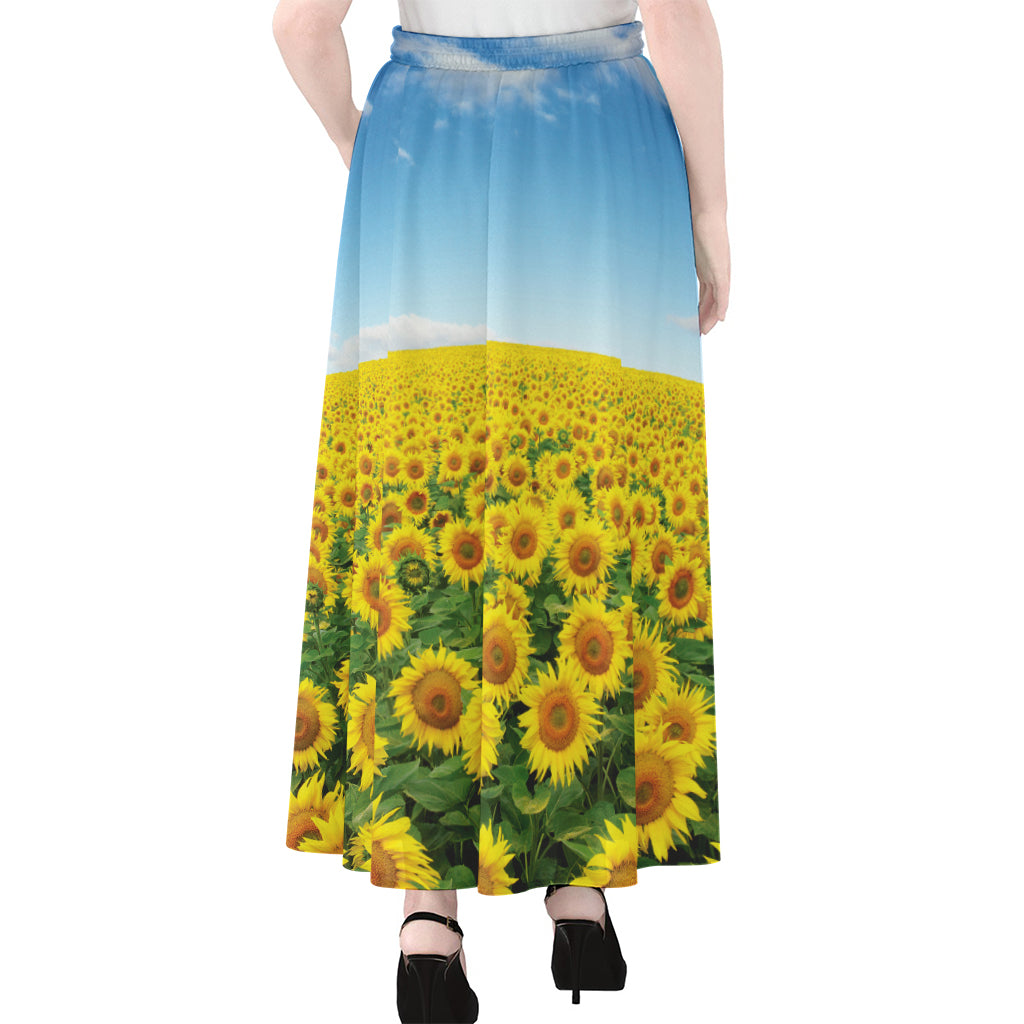 Sunflower Field Print Chiffon Maxi Skirt