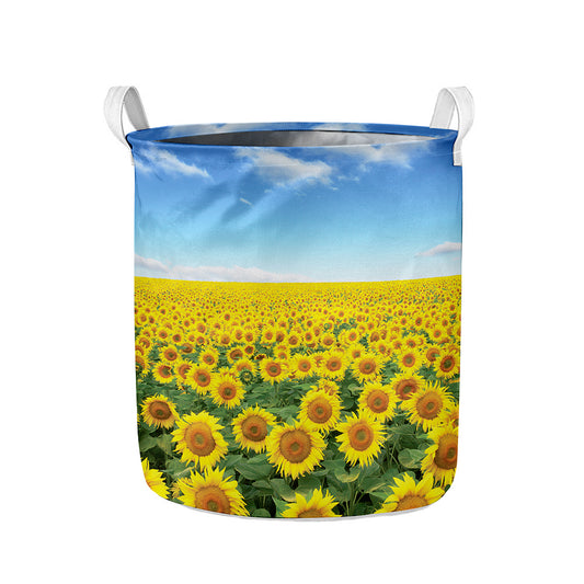 Sunflower Field Print Collapsible Laundry Basket
