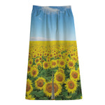 Sunflower Field Print Cotton Front Slit Maxi Skirt
