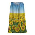 Sunflower Field Print Cotton Front Slit Maxi Skirt