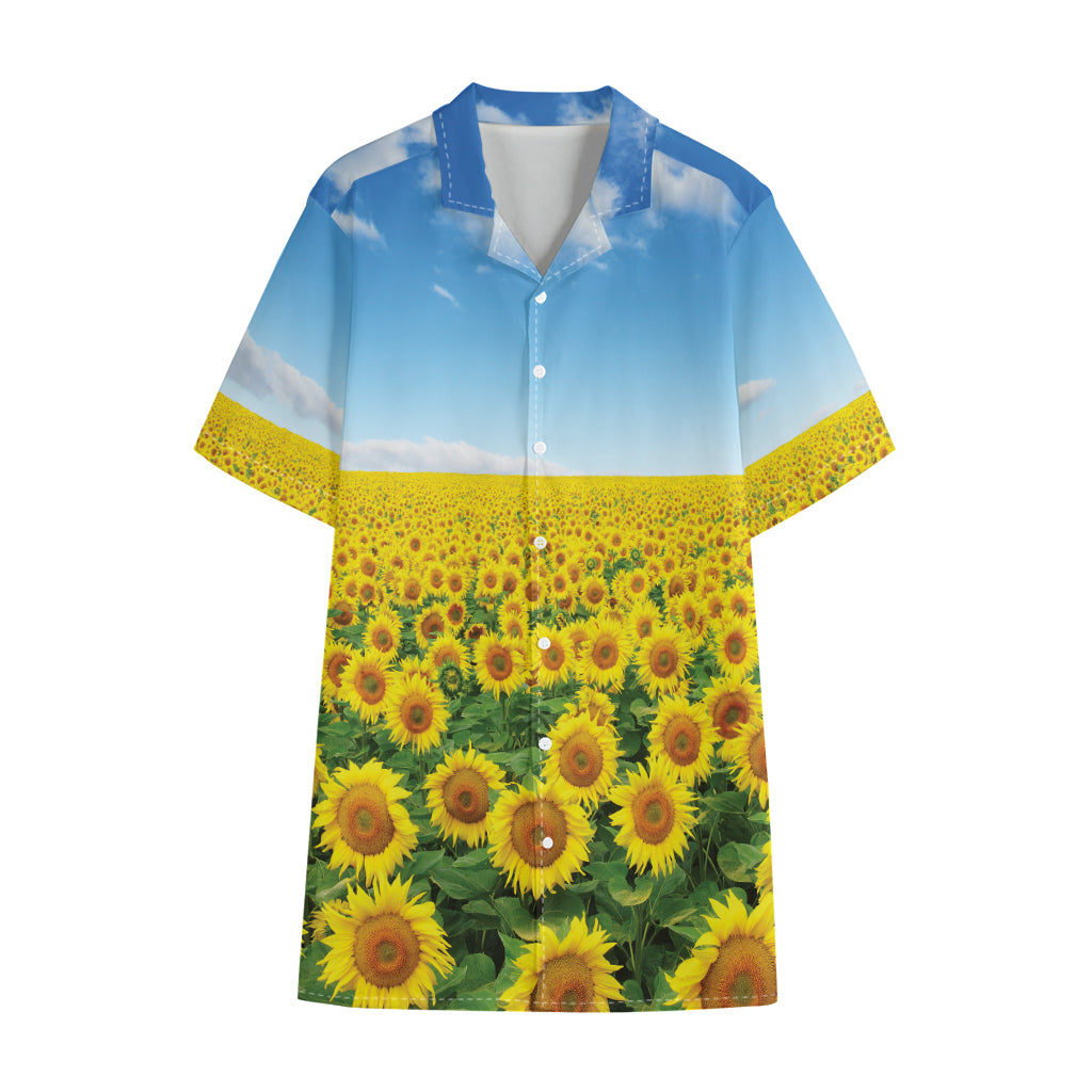 Sunflower Field Print Cotton Hawaiian Shirt