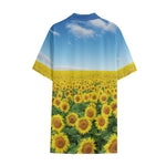 Sunflower Field Print Cotton Hawaiian Shirt