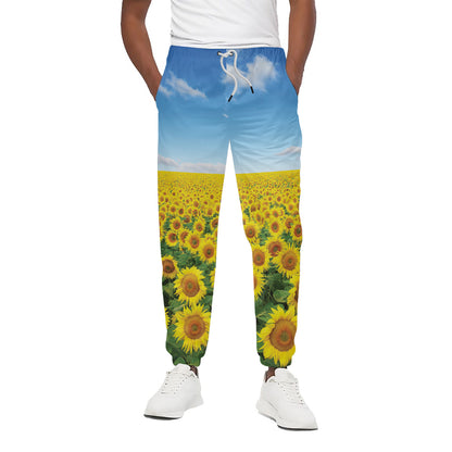 Sunflower Field Print Cotton Pants