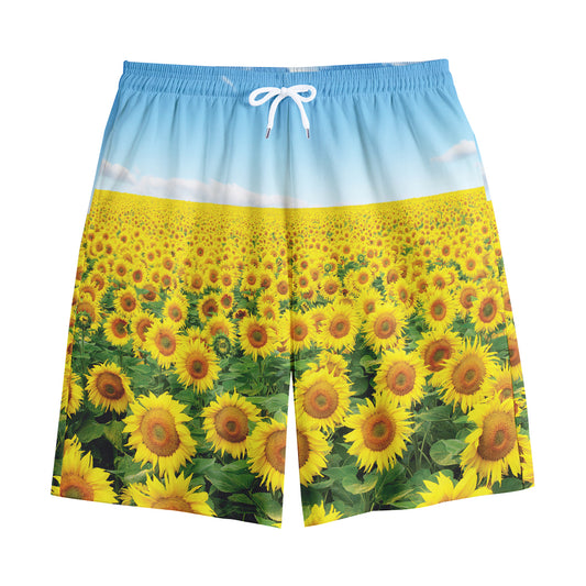 Sunflower Field Print Cotton Shorts