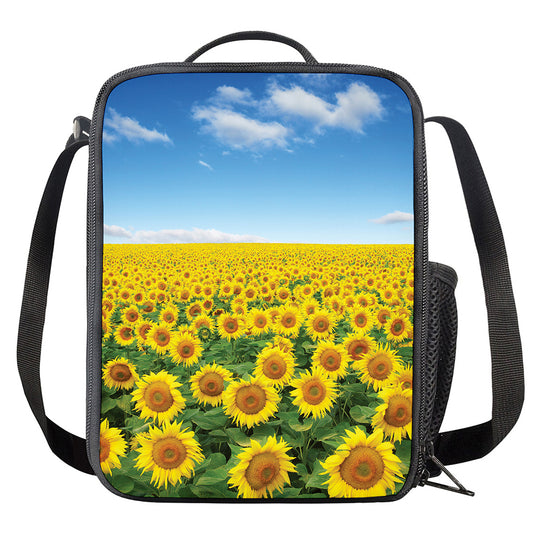 Sunflower Field Print Crossbody Lunch Bag