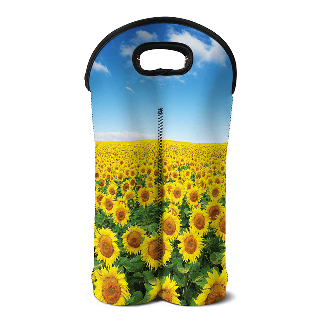 Sunflower Field Print Double Neoprene Wine Tote