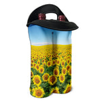 Sunflower Field Print Double Neoprene Wine Tote