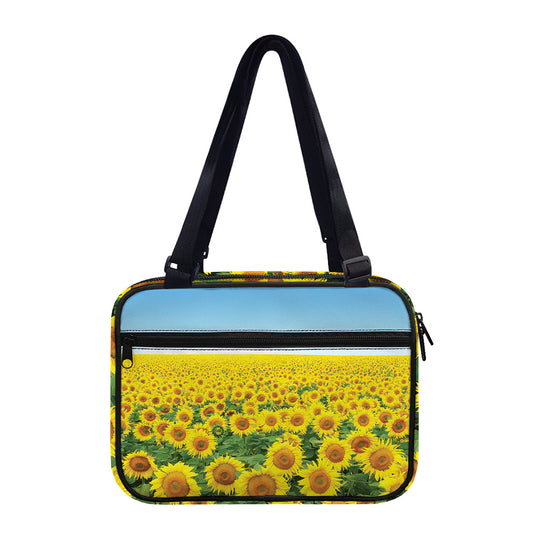 Sunflower Field Print Double Strap Bible Bag