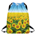 Sunflower Field Print Drawstring Backpack
