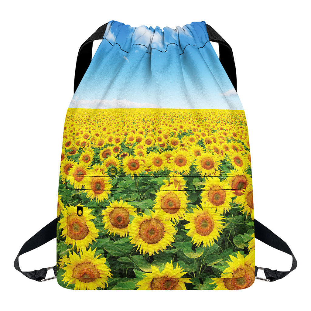 Sunflower Field Print Drawstring Backpack