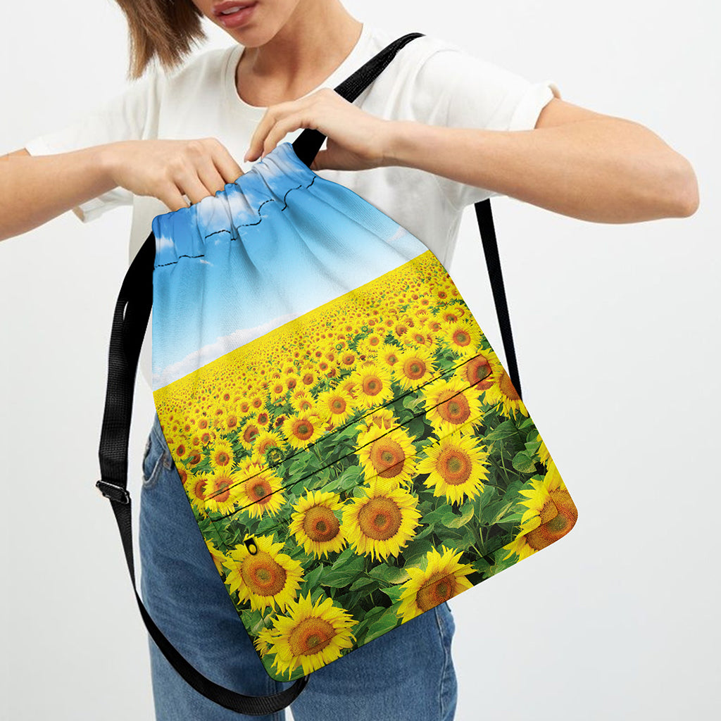Sunflower Field Print Drawstring Backpack
